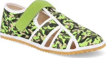 Dívčí bačkory Barefoot dětské přezůvky Jonap - Home zelený maskáč Velikost: 24.5