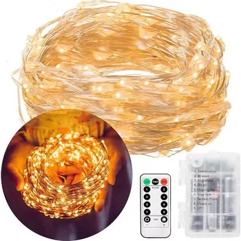 Vánoce Springos vánoční světýlka řetěz na drátku teplá bílá 50 mikro LED dálkové ovládání