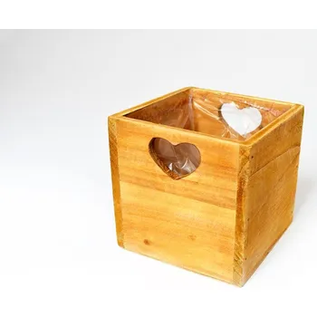 Truhlík Dřevěný truhlík s igelitem, přírodní, 12 x 12 cm