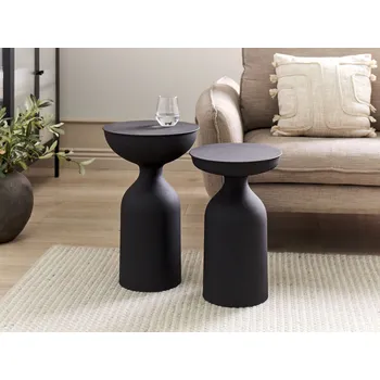 Konferenční stolek Sada 2 odkládacích stolků Černé kovové železné kulaté odkládací stolky Obývací pokoj Ložnice Moderní design Beliani