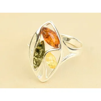 Prsten Stříbrný prsten s jantary mix Ag 925/1000