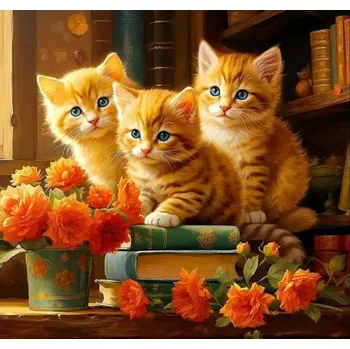 Diamantové malování Diamantové malování - Koťata a květy č. 1114 - 75x75cm