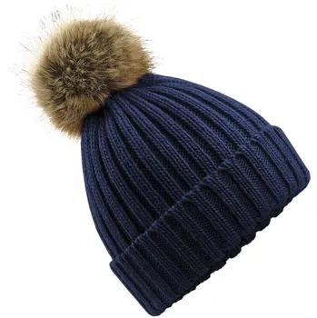 Čepice Beechfield Faux Fur Pop Pom Chunky B412 Navy uni