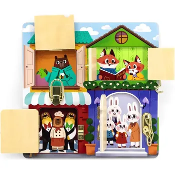 Activity board VIGA Dřevěná hra zamykání a odemykání barevný domeček