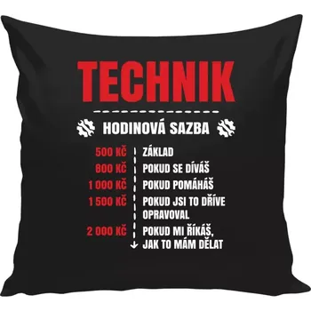 Polštář Polštář černý 40x40 cm Hodinová sazba - technik