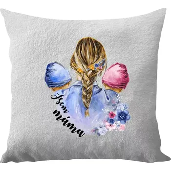 Polštář Polštář bílý 40x40 cm - dlouhý chlup Jsem máma - chlapeček a holčička