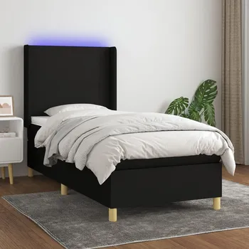Postel vidaXL Box spring postel s matrací a LED 90x200 cm textil [3138687] Barva: Černá