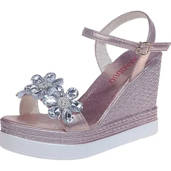 Dámské sandále Třpytivé sandály na klínovém podpatku Barva: Růžová, Velikost: 38