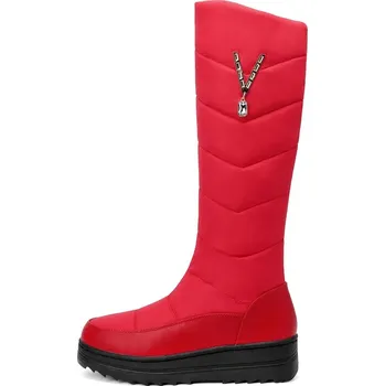 Dámské kozačky Sněhové kozačky, péřové sněhule s přívěskem s kamínkem Barva: Červená, Velikost: 41