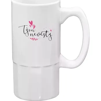 Sklenice Půllitr bílý vysoký Tým nevěsty - srdíčka a lístečky