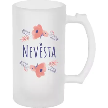 Sklenice Půllitr skleněný matný Nevěsta - fialové květiny