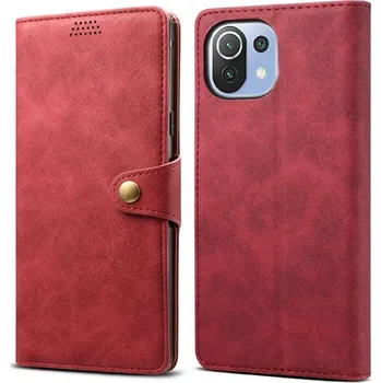 Pouzdro na mobilní telefon Lenuo Leather flipové pouzdro pro Xiaomi Mi 11 Lite, červená