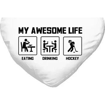 Polštář Polštář srdce 40x35 cm My awesome life - eating, drinking, hockey