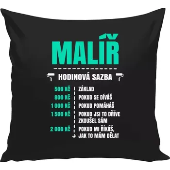 Polštář Polštář černý 40x40 cm Hodinová sazba - malíř