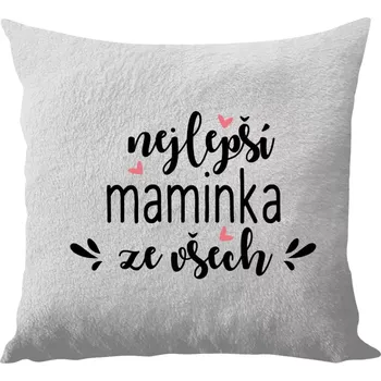 Polštář Polštář bílý 40x40 cm - dlouhý chlup nejlepší maminka ze všech - srdíčka