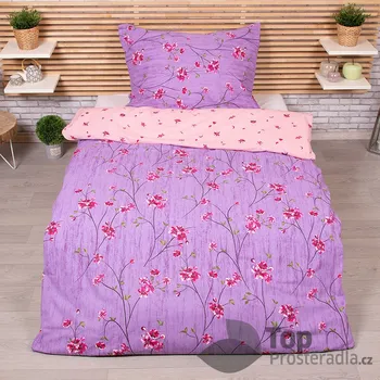 Povlečení Prodloužené bavlněné povlečení 140x220+70x90 Fleur fialová