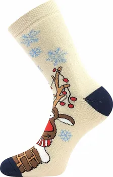 Dámské ponožky BOMA Vánoční ponožky se sobem Rudy smetanové