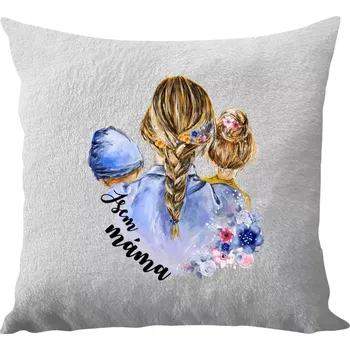 Polštář Polštář bílý 40x40 cm - dlouhý chlup Jsem máma - chlapeček a holka