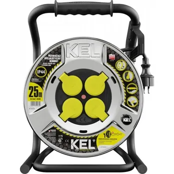 Prodlužovací kabel PLASTROL Přívod prodlužovací 25m zásuvky 4x250V/16A s bubnem IP44 černá (H07RR-F 3x2,5) 208285