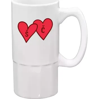 Sklenice Půllitr bílý vysoký Iniciály v srdíčku se jmény