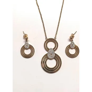 Souprava šperků Sada chirurgická ocel - zlaté kruhy se SW kamínky (Zářivá ocelová sada se SW kamínky )