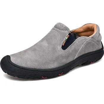 Pánské mokasíny Semišové pánské loafers se zipem Barva: Šedá, Velikost: 39