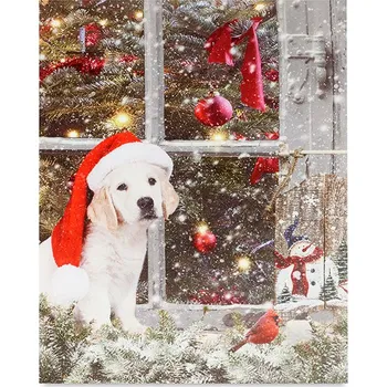 Vánoční dekorace Autronic Obraz, dekorace se stojánkem, svíticí - 4 ks LED světla, zimní motiv - BD646