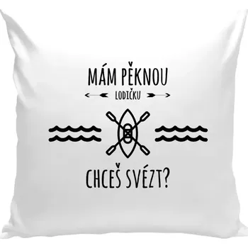Polštář Polštář bílý 40x40 cm Mám pěknou lodičku, chceš svézt?