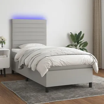 Postel vidaXL Box spring postel s matrací a LED 90x190 cm textil [3134921] Barva: světle šedá