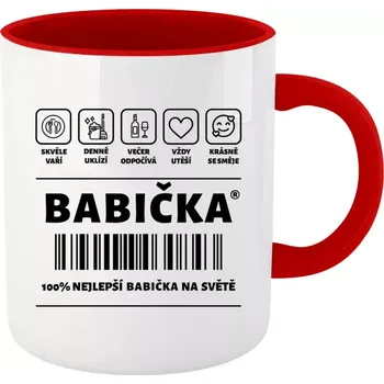 Hrnek pro babičku - Čárový kód - babička - červený vnitřek a ucho 330 ml