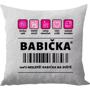 Polštář Polštář bílý 40x40 cm - dlouhý chlup Čárový kód - babička