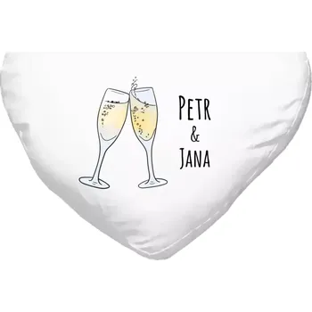 Polštář Polštář srdce 40x35 cm Skleničky se jmény