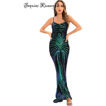 Dámské šaty Dámské svatební šaty akce Sequins SF507 Barva: Zelená, Velikost: M