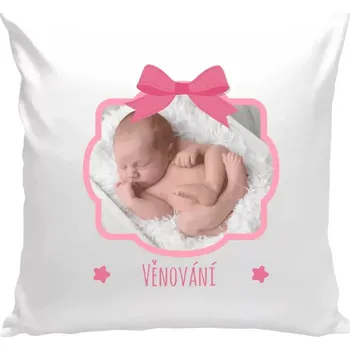 Polštář Polštář bílý 40x40 cm Růžová mašle s fotografií