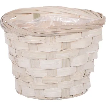 Stojan na květiny Autronic Obal na květiny, bambusové proutí. Bílá barva. Včetně PVC vložky XJ7003 WT