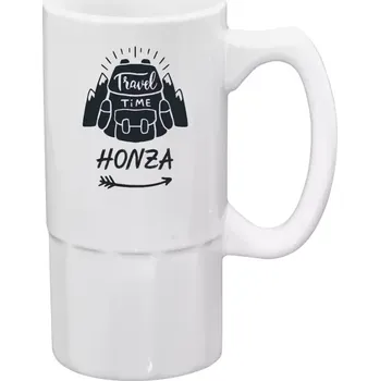 Sklenice Půllitr bílý vysoký Travel time se jménem