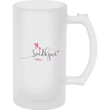 Sklenice Půllitr skleněný matný Svědkyně - srdíčka a lístečky