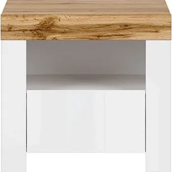 Noční stolek BRW HOLTEN noční stolek KOM1S, bílá/dub woltan/bílý lesk