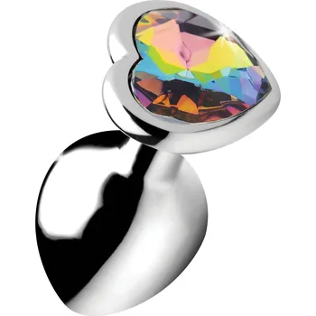 Anální šperk Booty Sparks Rainbow Prism Heart Anal Plug Silver Medium