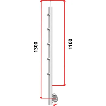 Zábradlí Hahn Steel Konfigurátor - nerezový sloupek O42,4mm - 5 x výplň O12mm - vnější, AISI 304 - brus, boční kotvení Typ držáku madla: Model 0718.242 - kulaté madlo ⌀42,4mm, Výška sloupku - nad podlahou: 1100mm, Parametry sloupku pod úrovní podlahy: 50*200mm