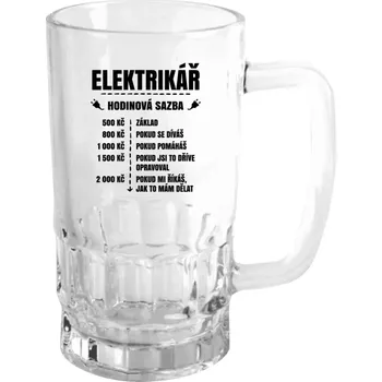 Sklenice Půllitr skleněný Hodinová sazba - elektrikář