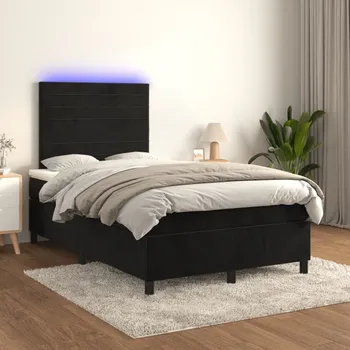 Postel vidaXL Box spring postel s matrací a LED 120x200 cm samet [3136173] Barva: Černá