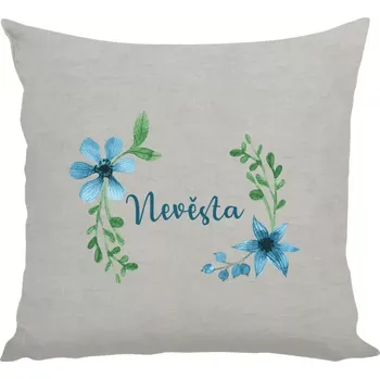 Polštář Polštář lněný 40x40 cm Nevěsta - modré květiny