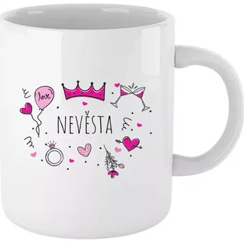 Hrnek 330 ml - bílý Nevěsta - růžové ikonky