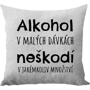 Polštář Polštář bílý 40x40 cm - dlouhý chlup Alkohol v malých dávkách neškodí v jakémkoliv množství