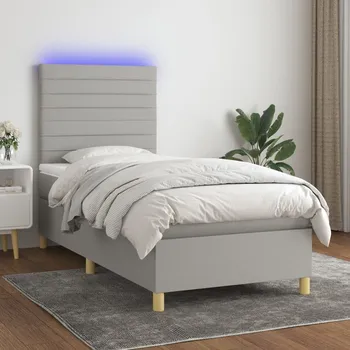 Postel vidaXL Box spring postel s matrací a LED 90x190 cm textil [3135483] Barva: světle šedá