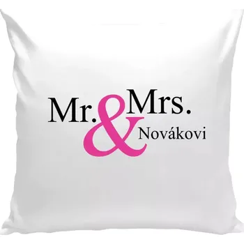 Polštář Polštář bílý 40x40 cm Mr. & Mrs. s vlastním příjmením