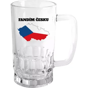 Sklenice Půllitr skleněný Fandím Česku - vlajka ve tvaru ČR