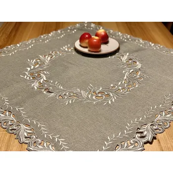 ubrus BYTEMA Vyšívaný ubrus šedý větvičky 85x85