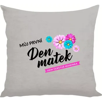 Polštář Polštář lněný 40x40 cm Můj první den matek - květiny